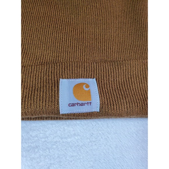 Carhartt Stocking Winter Beanie Cap Unisex One Size Brown Knit Logo EUC - Picture 4 of 4